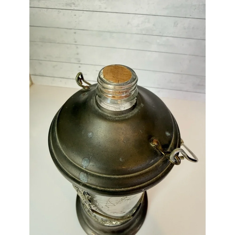 Vintage Musical Liquor Bottle Decanter Sailing Ship Brass 9.5